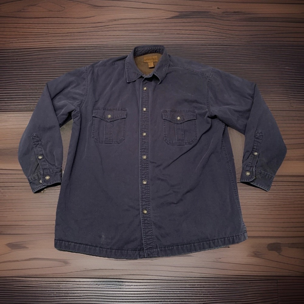 St. Johns Bay Fleece Sherpa Lined Shirt Blue Shacket Mens Size X-Large Vintage